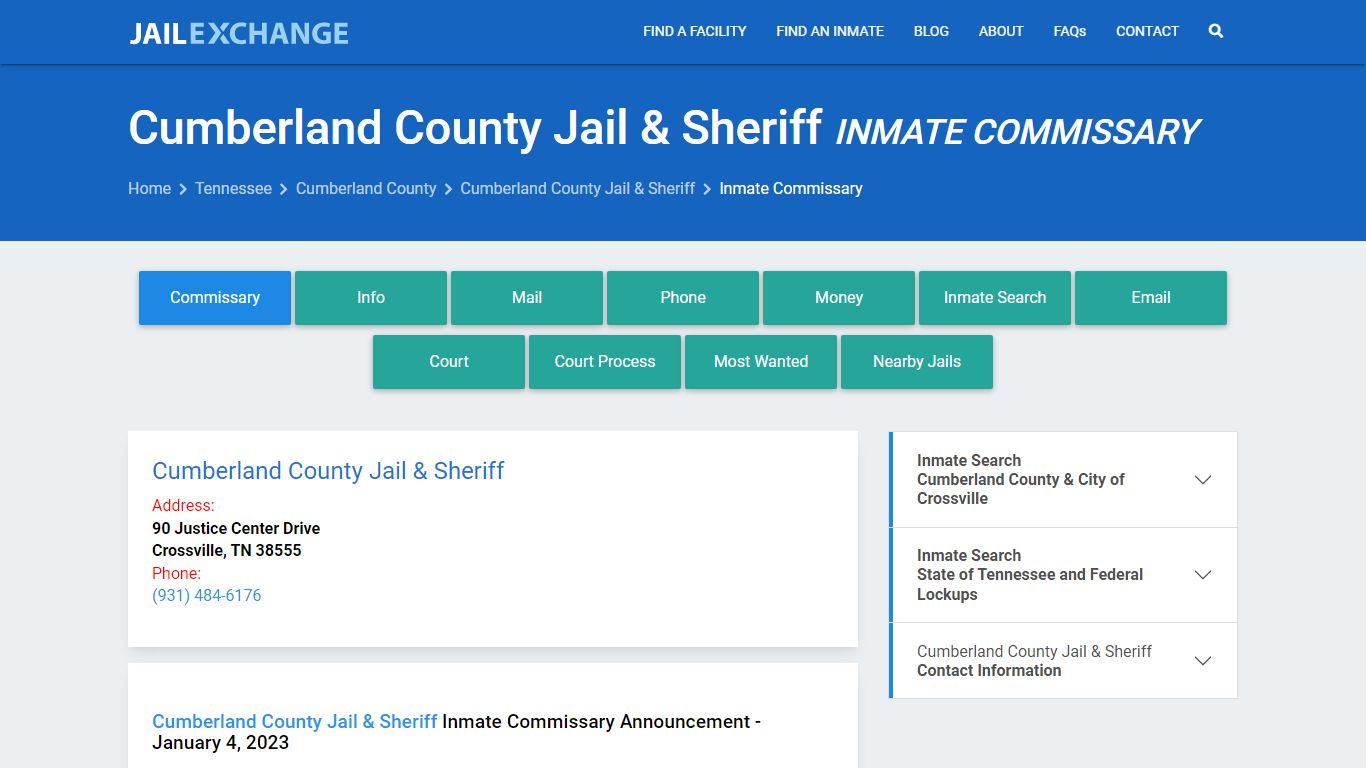 Cumberland County Jail & Sheriff Inmate Commissary